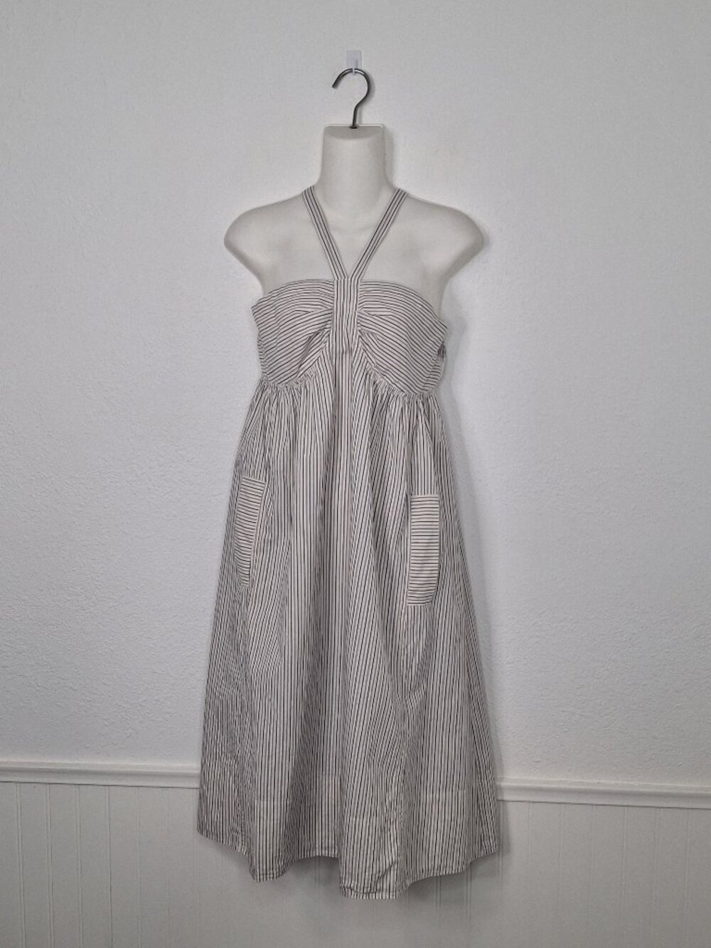Madewell Black and White Striped Midi Halter Dress